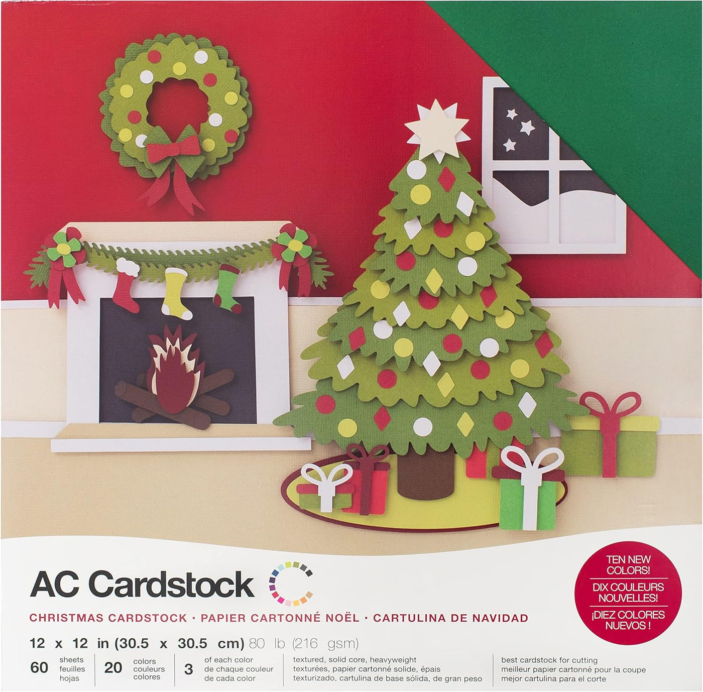 Christmas Cardstock Variety Pack from American Crafts includes 3 sheets of 20 curated colors - 60 sheets total.